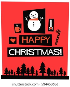 Happy Christmas!  (Flat Style Vector Illustration Holidays Quote Poster Card Design)