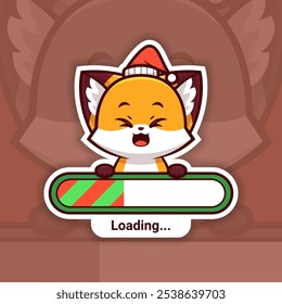 Navidades felices Fox Holding Loading Bar, lindo diseño de pegatinas de Vector, las vacaciones están llegando pronto