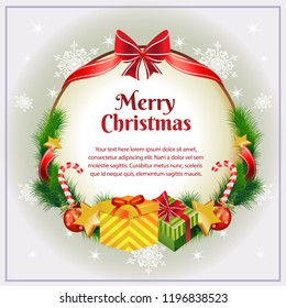 happy christmas with gift box and ribbon decoration