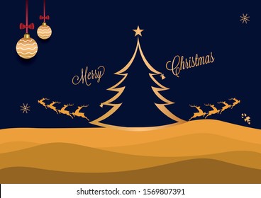 Happy Christmas Greetings Vector Design illustration. Reinder and trees.