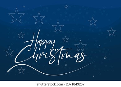 Happy Christmas - handwritten lettering on a festive blue starry sky background modern vector - EPS design for card, poster, banner, label etc