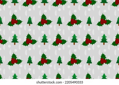 Happy Christmas holiday. Christmas seamless pattern home decoration design. Snowflakes, deer, Santa, Christmas tree, gifts, decorative background vector illustrations 