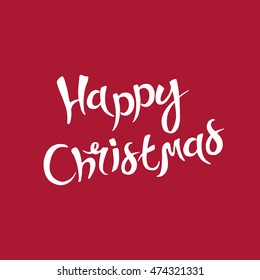 Happy christmas illustration on dark background. Hand drawn lettering. For banners, posters, cards.