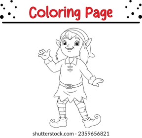 Happy Christmas kid Coloring page for children. Christmas Vector black and white winter coloring book.