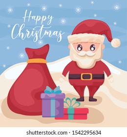 happy christmas label with santa claus vector illustration design