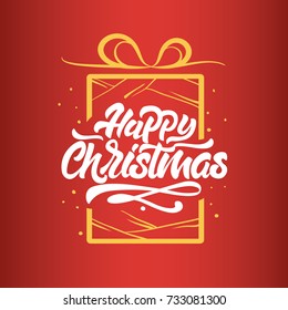 Happy Christmas lettering on gift illustration . Lettering for postcard, gift, poster and much more 