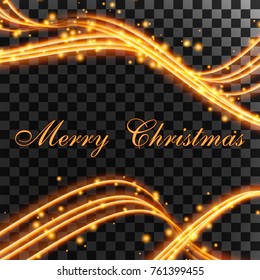 happy christmas light waves of fire particles on a transparent background