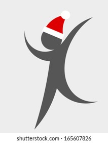 Happy Christmas man in Santa's hat. Vector illustration