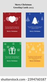 Happy Christmas Merry Christmas Red Blue Green Yellow Greeting Card Minimal Version Pack of 4