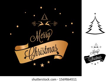 Happy Christmas merry Xmas greetings season Illustration. Reindeer and Trees.