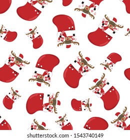Happy Christmas moose seamless pattern. Animal cartoon holidays background. Wildlife character. Christmas wrapping. Background Wallpaper.