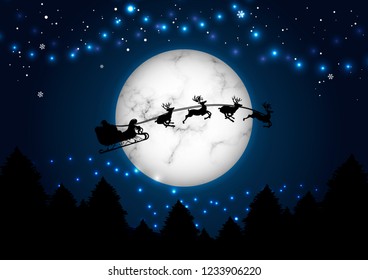Happy Christmas and new year concept Santa on the moon background vector design