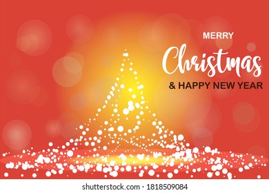 Happy Christmas and New Year on a holiday backdrop with snowflakes, bright winter landscape. Vector illustration. Xmas card