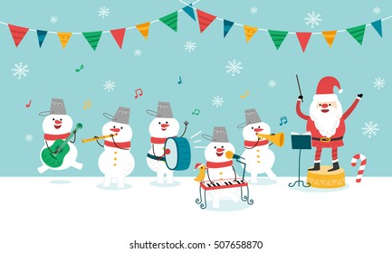 Happy Christmas Party. Santa Claus and Snowman. vector 