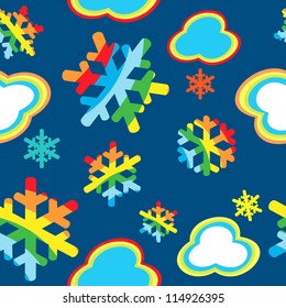 Happy christmas pattern with rainbow snow an sky. Snowflake color vector.