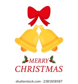 Happy Christmas postcard with bells. Vector graphics