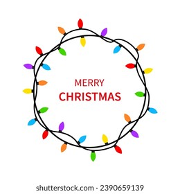 Happy Christmas postcard with a garland on a white background. Vector illustration