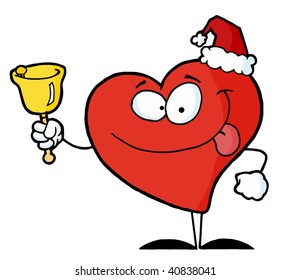 Happy Christmas Red Heart Ringing A Bell