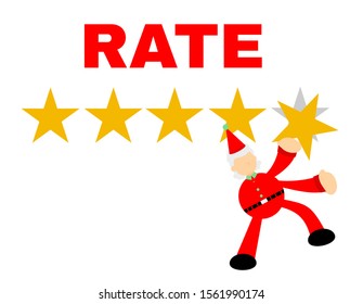 happy christmas red santa claus yellow gold star rate review cartoon doodle flat design style vector illustration 