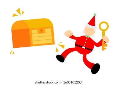 happy christmas red santa claus and gold chest coin dollar money economy cartoon doodle flat design style vector illustration