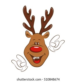 Happy Christmas reindeer making  gesture nanny-goat.  Illustration on white background.