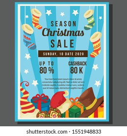 happy christmas sale with gift decorated socks vector illustration