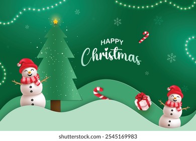 Happy Christmas Sale With Hanging Lights On Green Color Background. Xmas Festive Vector Illustration For Discount Sale Offer Promotion, Greetings Card, Website, Advertisement, E-commerce.