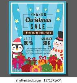 happy christmas sale with snowman penguin vector illustration