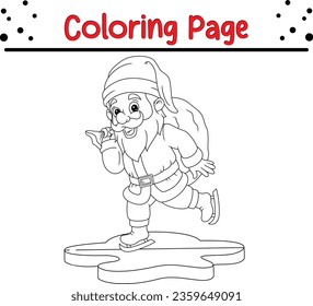 Happy Christmas Santa Claus Coloring page for children. Christmas Vector black and white winter coloring book.