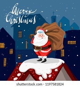 Happy Christmas and Santa Claus with Creative typography for holiday and Merry Christmas