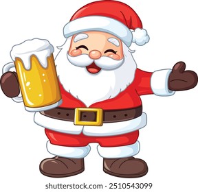 Happy Christmas Santa Claus holding a beer mug