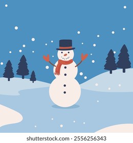 happy christmas snowman flat vector illustration background.