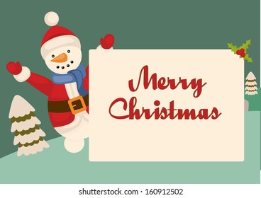A happy Christmas Snowman in snowy scene.