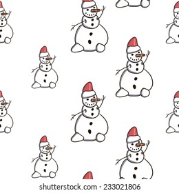 Happy christmas snowman vector seamless pattern on white background