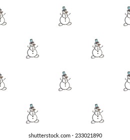 Happy christmas snowman vector seamless pattern on white background