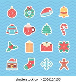 happy christmas stickers icons set