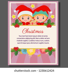 happy christmas theme poster flat style santa elf