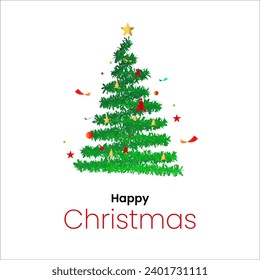 Feliz vector de árbol de Navidad con fondo blanco con estrella