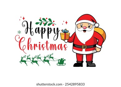 Vetor de tipografia de Natal feliz com Papai Noel .
