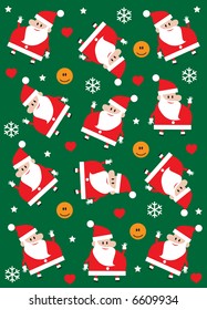 Happy Christmas! - Vector illustration of funny Santa Claus, smileys, hearts, stars and snowflakes