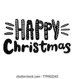 Happy Christmas vector text hand drawn. Design for card, print, poster. Vector illustration.