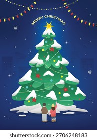 Navidades felices con un árbol grande