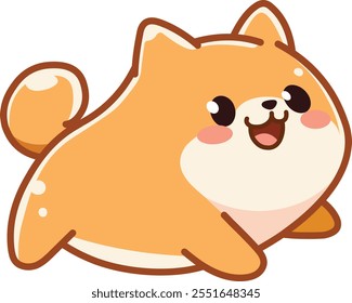 happy, chubby Pomeranian dog running in kawaii style