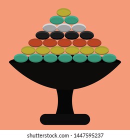 Happy chuseok in cartoon style on purple background. Autumn harvest holiday background. Korean holiday - chuseok. Happy chuseok poster vector illustration. Food silhouette. Thanksgiving day.