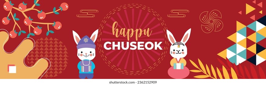 Happy CHUSEOK DAY , Chinese New Year 2024 , Year of the Rabbit , Chinese Traditional.