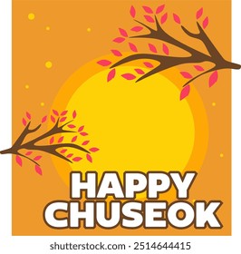 happy chuseok day with tree and moon