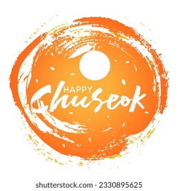 Feliz Diseño Del Vector Del Día De Chuseok Ilustración Para Celebrar El Momento. Día de Acción de Gracias en Corea. Árbol de persimón de otoño. Buena cosecha. Tarjeta de saludo Feliz traducción de Chuseok, Hangawi.