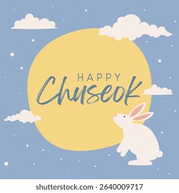 Happy Chuseok Day Vector Design Illustration For Celebrate Moment. Thanksgiving Day in Korea. Autumn persimmon tree. Rich harvest. Greeting card Happy Chuseok translation, Hangawi.