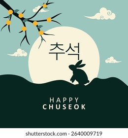 Happy Chuseok Day Vector Design Illustration For Celebrate Moment. Thanksgiving Day in Korea. Autumn persimmon tree. Rich harvest. Greeting card Happy Chuseok translation, Hangawi.