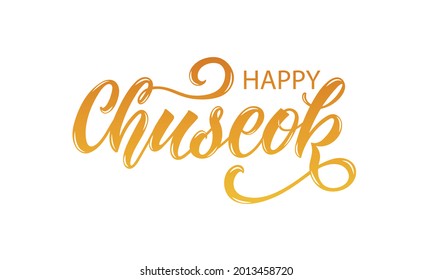 Happy Chuseok handwritten text isolated on white background means Full moon holiday in Korean. Korean Harvest Festival, thanksgiving day. Modern brush  calligraphy. Hand lettering, vector illustration